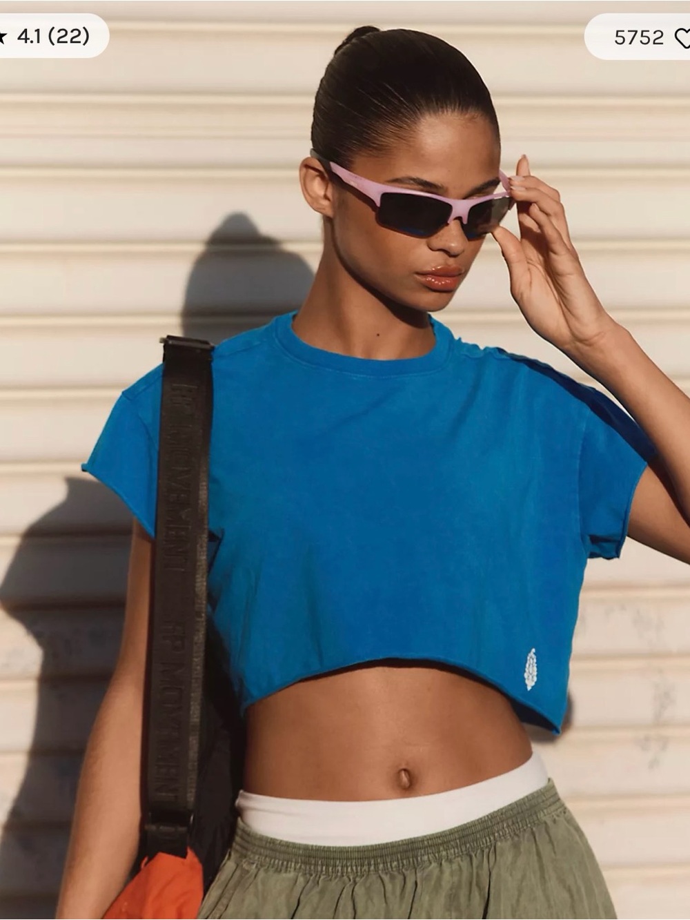 NEW Free people fp movement Hot Shot Cropped Tee size S power line blue